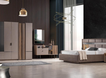  Exquisites Schlafzimmer-Set Bett 2 Nachttische Schminktisch Schrank neu